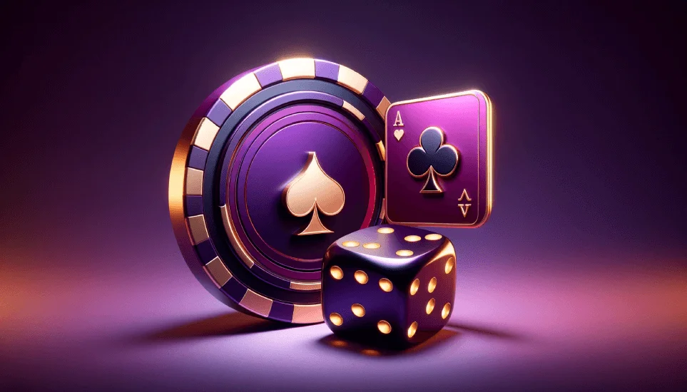 neon visuals of casino chips, cards and dice